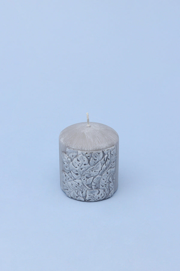 G Decor Juliet Leaves Light Grey 3D Pillar Candle