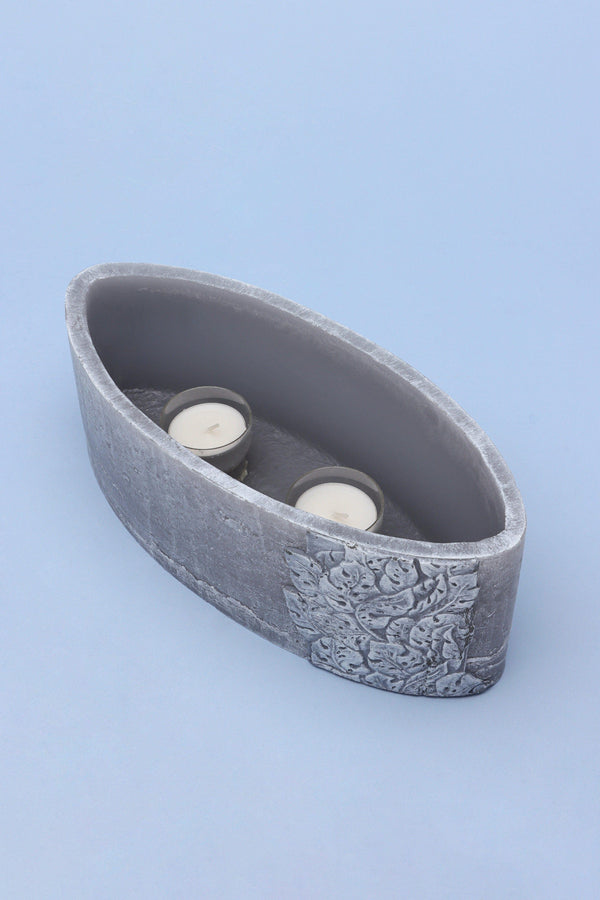 G Decor Juliet Leaves Light Grey 3D Pillar Candle