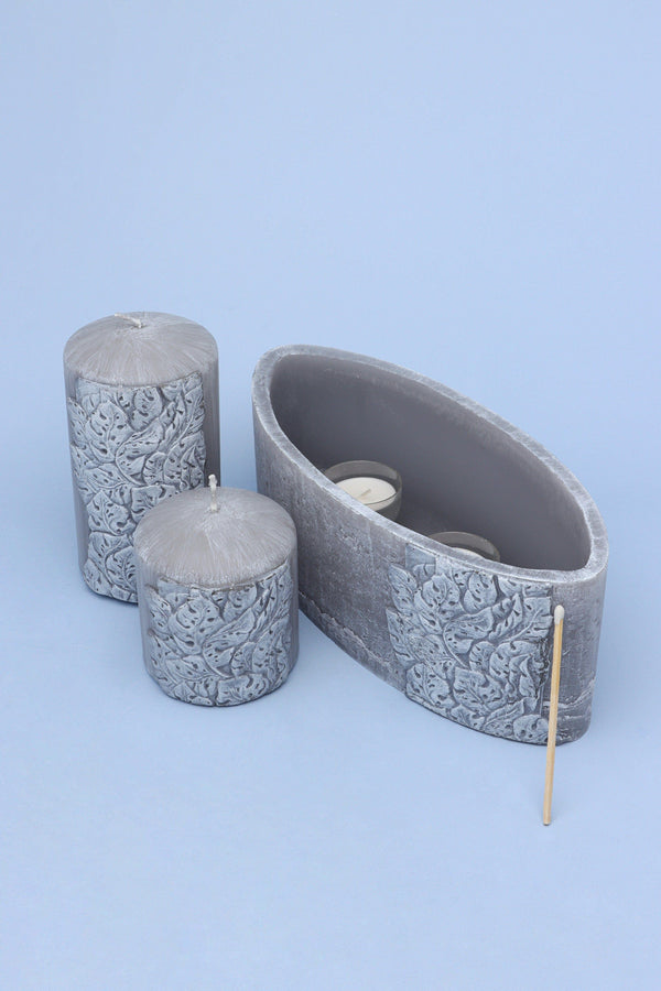 g decor Juliet Leaves Light Grey 3D Pillar Candle
