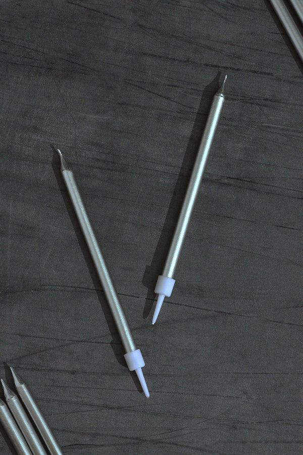 G Decor Set Of 12 Silver Skinny Cake Candles