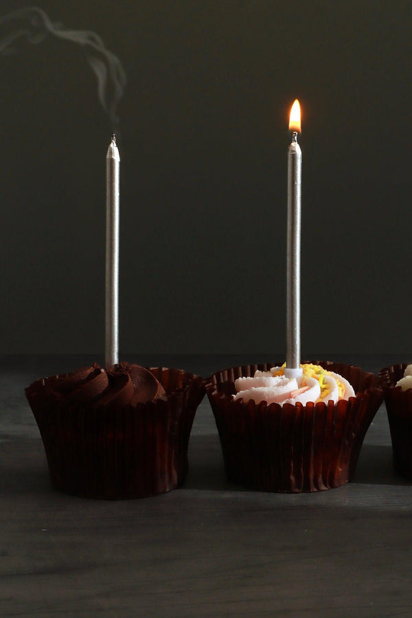 G Decor Set Of 12 Silver Skinny Cake Candles