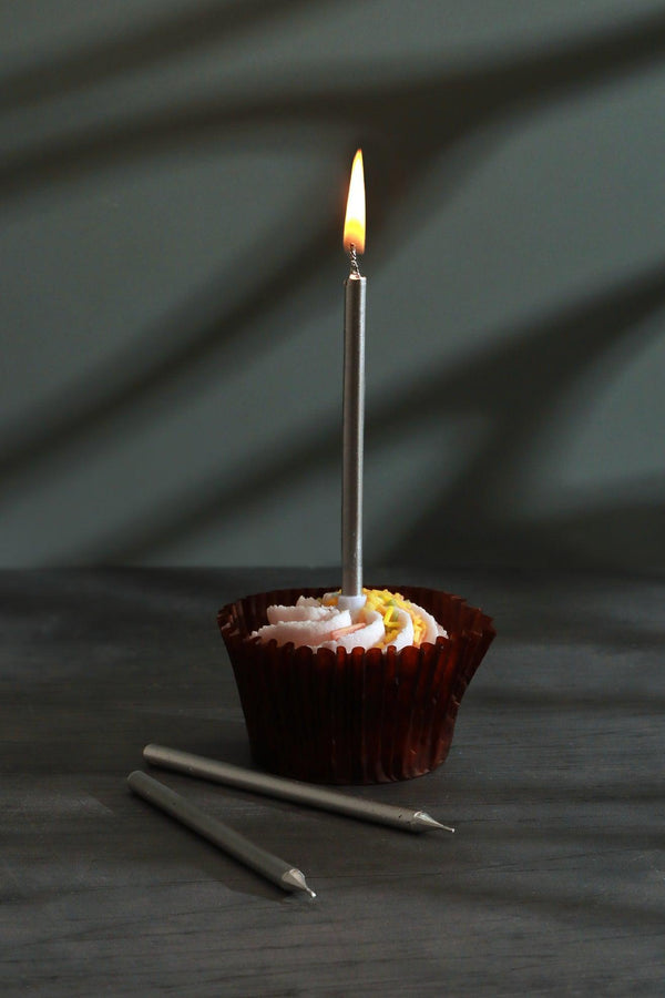 G Decor Set Of 12 Silver Skinny Cake Candles