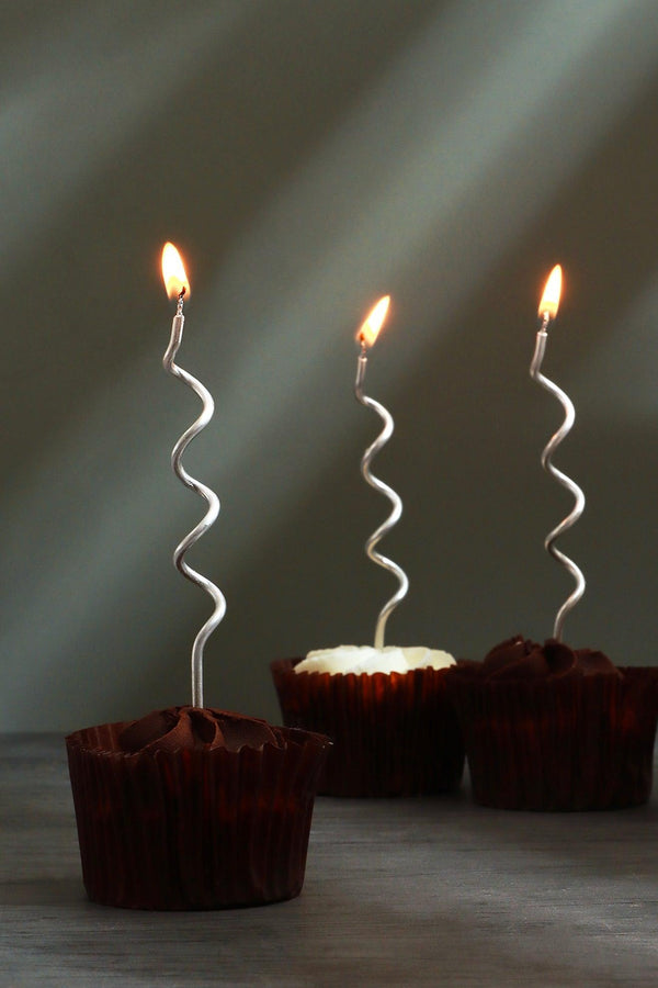 g decor Set of 12 Silver Swirls Cake Candles