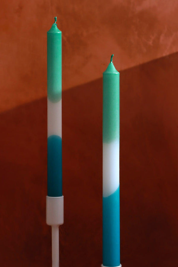 G Decor Set Of 2 Teal/White/Blue Dinner Candles