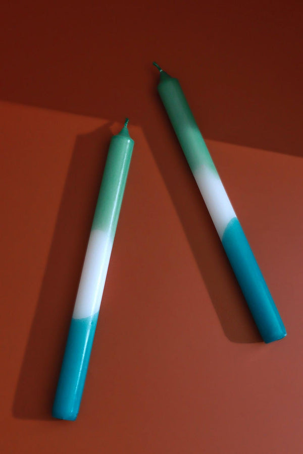 G Decor Set Of 2 Teal/White/Blue Dinner Candles