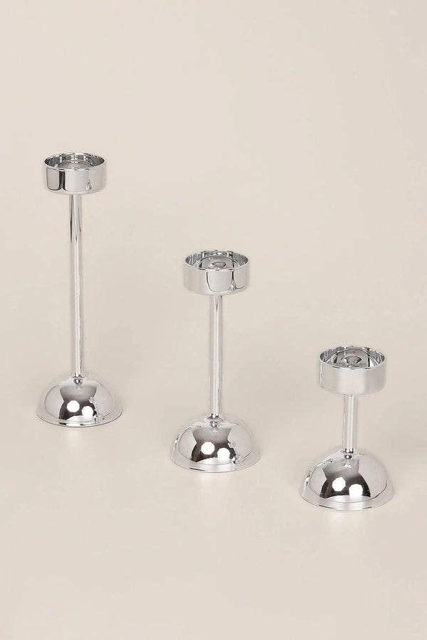 G Decor G Decor Set Of 3 Arian Chrome Silver Glass Classic Tealight Vanity Church Candle Holders