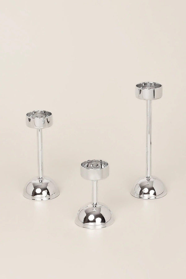 g decor G Decor Set Of 3 Arian Chrome Silver Glass Classic Tealight Vanity Church Candle Holders