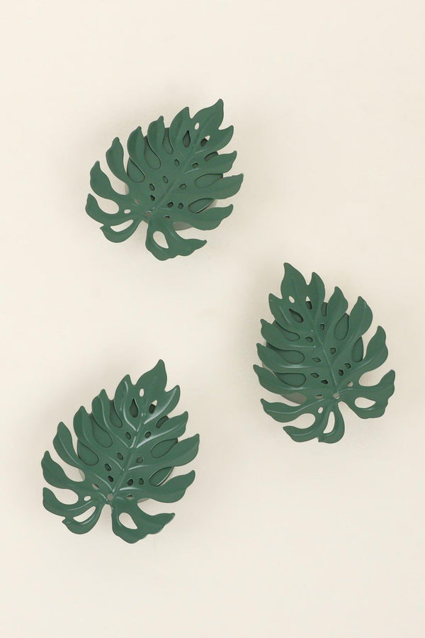 G Decor Set Of 3 Green Palm Leaf Tea Light Holders