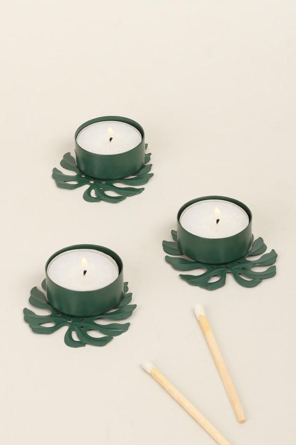 g decor Set of 3 Green Palm Leaf Tea Light Holders