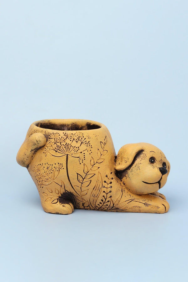 G Decor Yellow Dog Cement Planter Yellow
