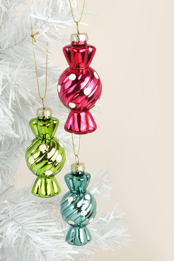 G Decor Glass Candy Ornaments Set Of 3 Hand-Painted Sugar Twist Sweets Christmas Tree Baubles Assorted