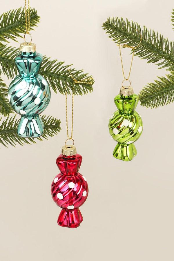 g decor Glass Candy Ornaments Set of 3 Hand-Painted Sugar Twist Sweets Christmas Tree Baubles Assorted