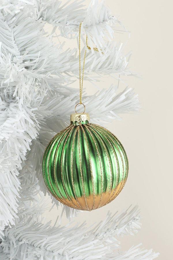 G Decor Glass Green And Gold Ribbed Christmas Tree Decoration