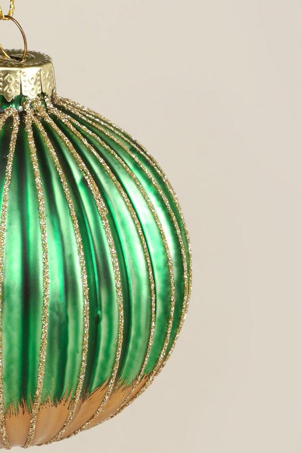G Decor Glass Green And Gold Ribbed Christmas Tree Decoration