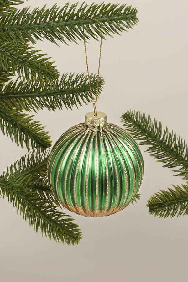 g decor Glass Green and Gold Ribbed Christmas Tree Decoration
