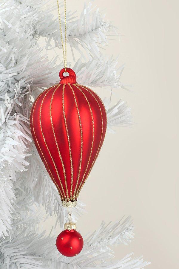 G Decor Glass Hot Air Balloon Hand-Painted Christmas Bauble Red And Gold Hanging Tree Decoration Red