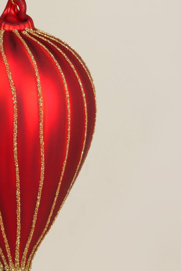 G Decor Glass Hot Air Balloon Hand-Painted Christmas Bauble Red And Gold Hanging Tree Decoration Red