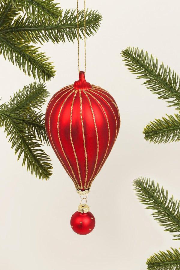 g decor Glass Hot Air Balloon Hand-Painted Christmas Bauble Red and Gold Hanging Tree Decoration Red