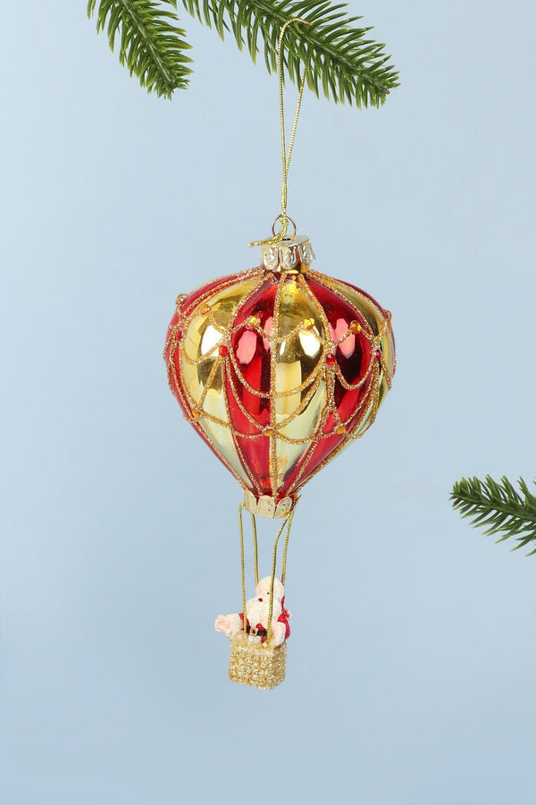 G Decor Glass North Pole Santa Hot Air Balloon Ride Hand-Blown & Hand-Painted Hanging Ornament & Christmas Tree Decoration Bauble Style 1