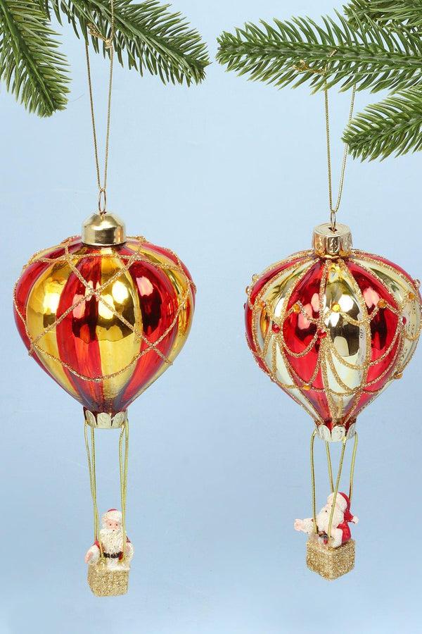 g decor Glass North Pole Santa Hot Air Balloon Ride Hand-Blown & Hand-Painted Hanging Ornament & Christmas Tree Decoration Bauble Style 1
