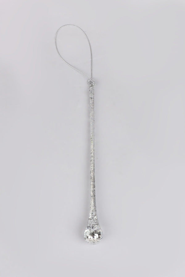 G Decor Glass Set Of 6 Long Silver Mottled Droplets Christmas Tree Decorations Elegant Hanging Ornaments Silver