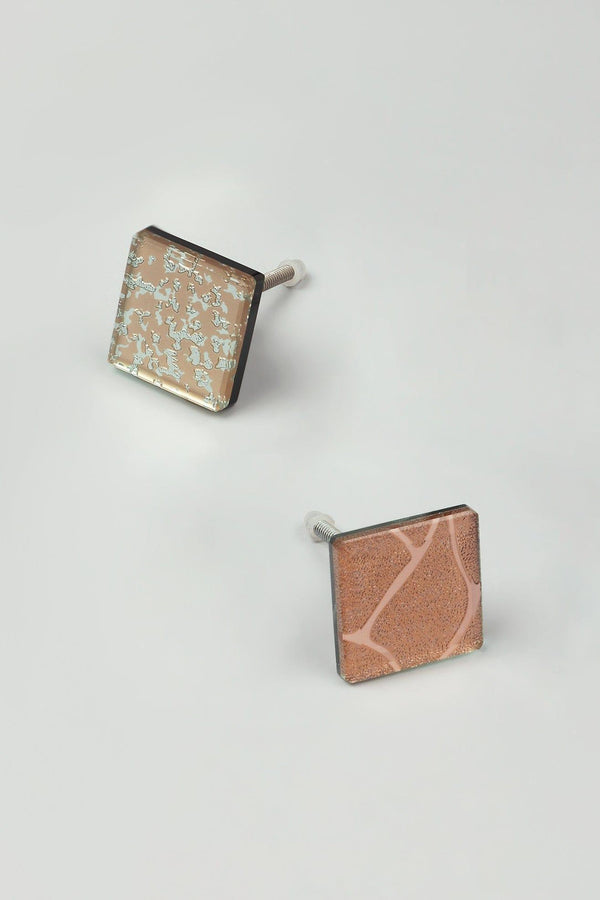 g decor Gleem Rose Luminous Crystal Square Glass Knobs Elegant Patterned Pull Handles Rose Gold