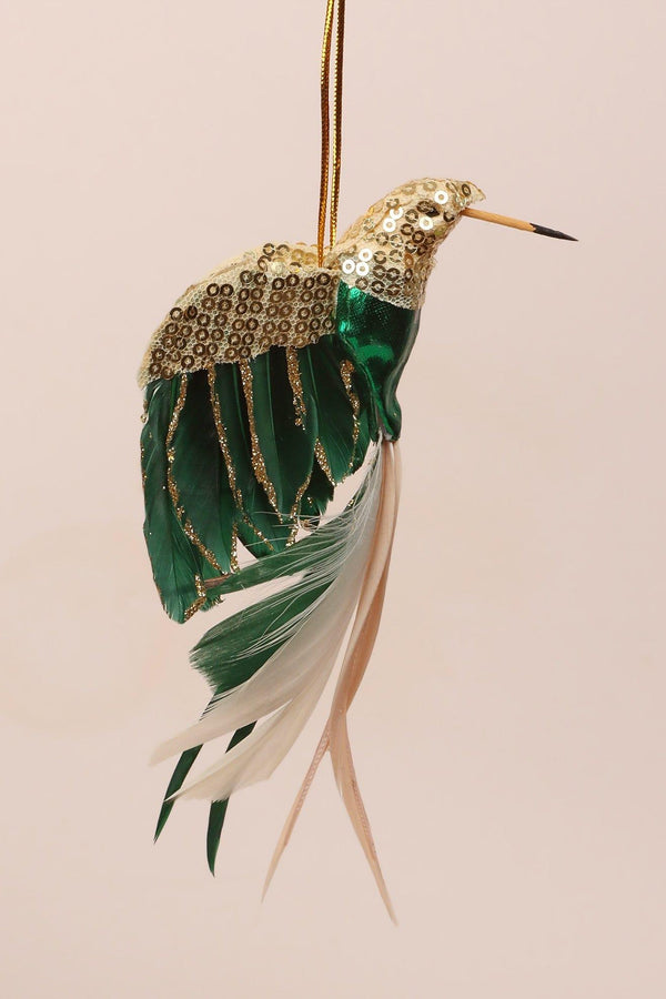 G Decor Gold Bird Christmas Tree Decoration With Sequins And Feathers