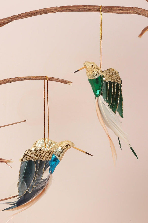 g decor Gold Bird Christmas Tree Decoration with Sequins and Feathers