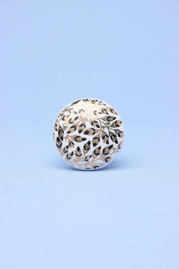 G Decor Gold Royal Bloom Ceramic Door Knob Handle Black Leaves