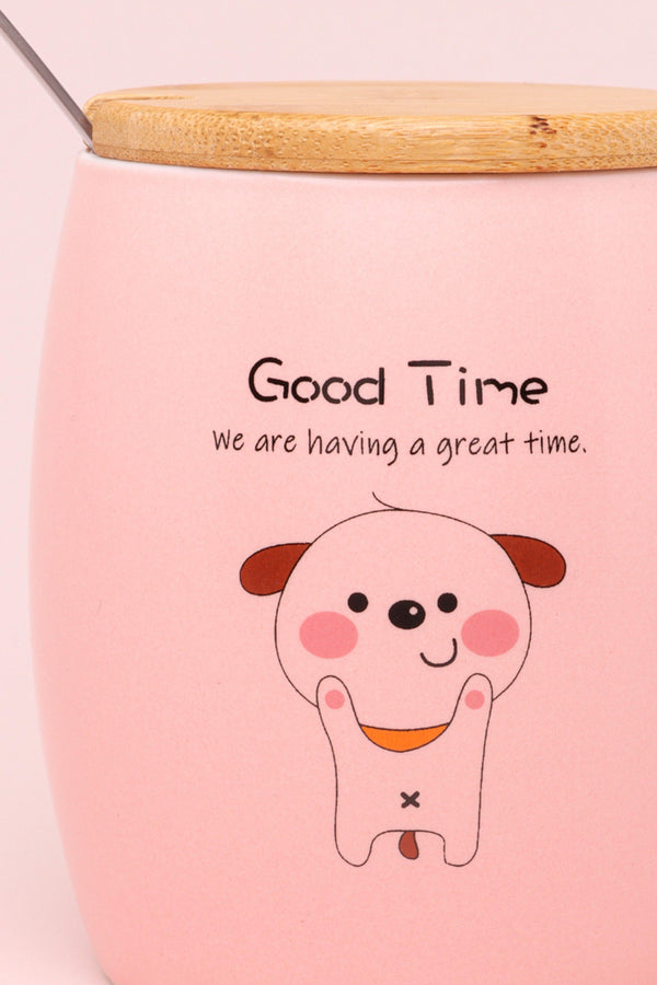 G Decor Good Time Puppy Mug Cute Dog Ceramic Coffee & Tea Cup With Lid And Spoon Pink