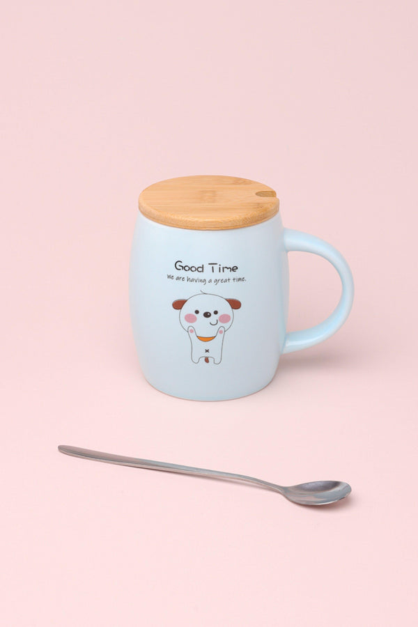 G Decor Good Time Puppy Mug Cute Dog Ceramic Coffee & Tea Cup With Lid And Spoon Pink