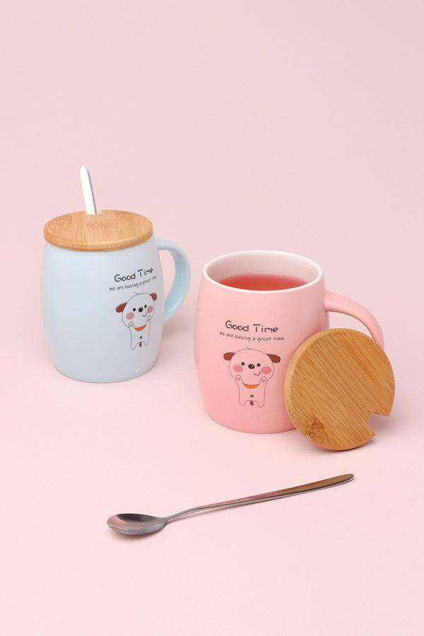 g decor Good Time Puppy Mug Cute Dog Ceramic Coffee & Tea Cup with Lid and Spoon Pink
