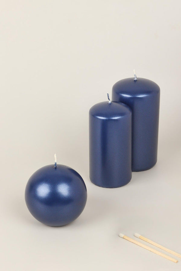 g decor Grace Alouette Navy Blue Lacquered Pillar and Ball Candles Ball