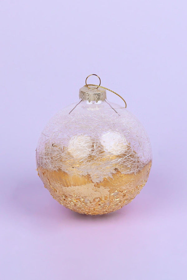 G Decor Grand Royale Hand-Painted Glass Baubles Half Sequin & Frosted Crackle Gold Statement Christmas Tree Decorations Frosted Crackle