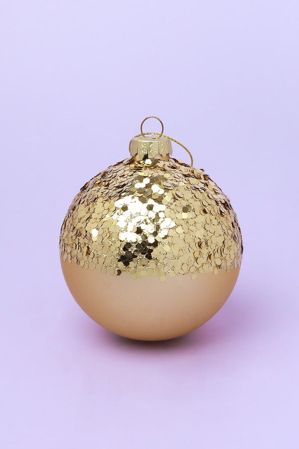 G Decor Grand Royale Hand-Painted Glass Baubles Half Sequin & Frosted Crackle Gold Statement Christmas Tree Decorations Frosted Crackle
