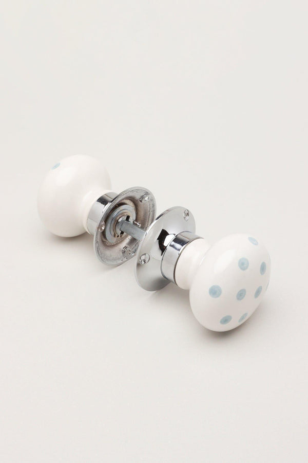 G Decor Grey Polka Dots On White – Handcrafted & Hand-Painted Ceramic Mortice Door Knob Set With Chrome Base For Interior Room Doors White