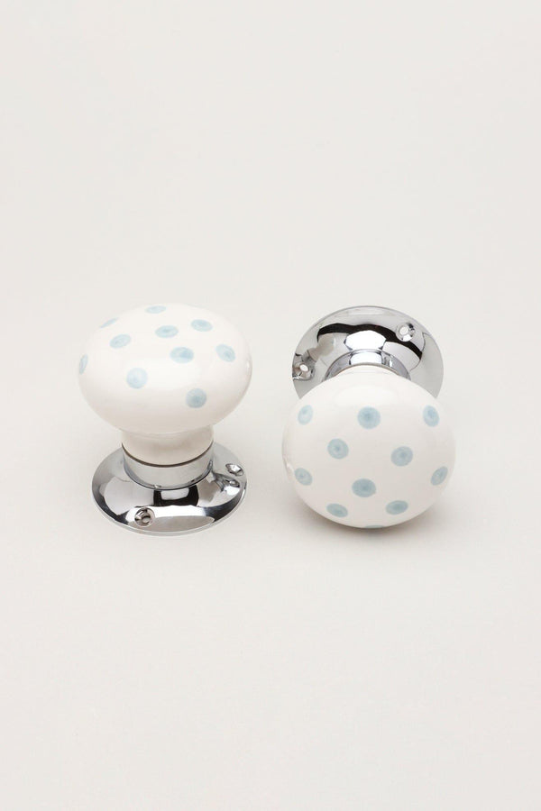 G Decor Grey Polka Dots On White – Handcrafted & Hand-Painted Ceramic Mortice Door Knob Set With Chrome Base For Interior Room Doors White