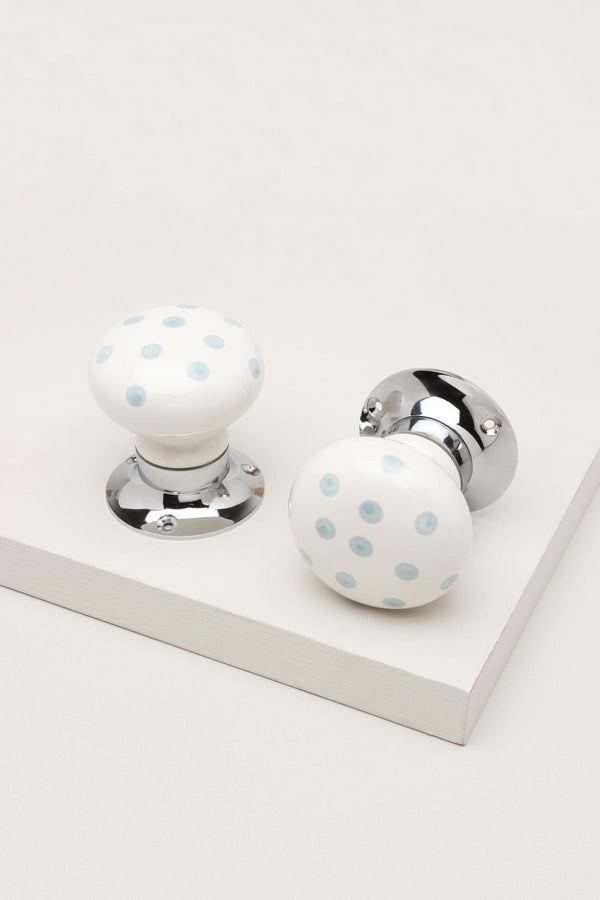 g decor Grey Polka Dots on White – Handcrafted & Hand-Painted Ceramic Mortice Door Knob Set with Chrome Base for Interior Room Doors White