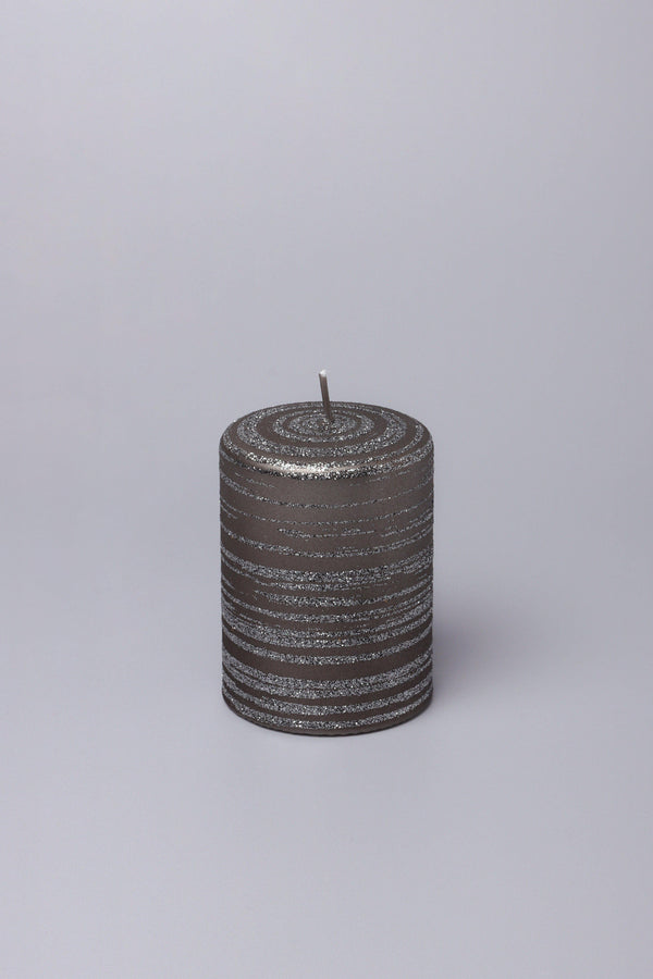 G Decor Grey Stripes Dark Glitter Shimmer Gloss Pillar Candles