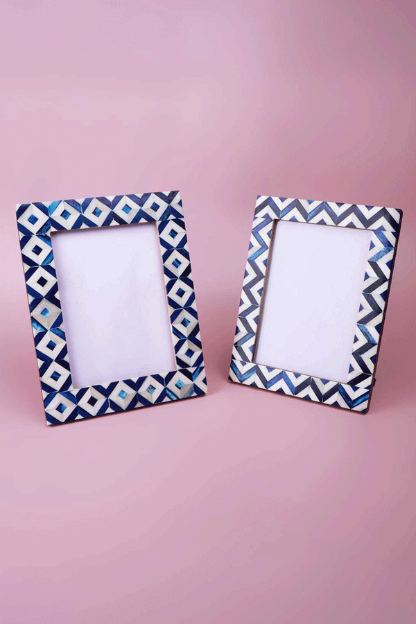 G Decor Handcrafted Andalusian Mother Of Pearl Photo Frame Blue Picture Display Small