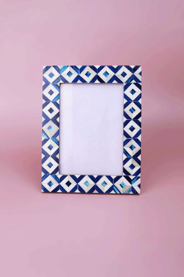 G Decor Handcrafted Andalusian Mother Of Pearl Photo Frame Blue Picture Display Small
