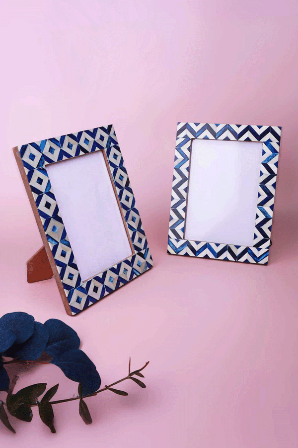 g decor Handcrafted Andalusian Mother of Pearl Photo Frame Blue Picture Display Small