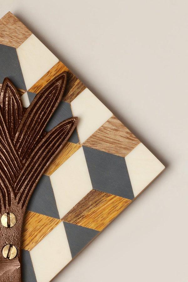 G Decor Handcrafted Antique Brass Wall Hook On Cubic Wooden Base Brown