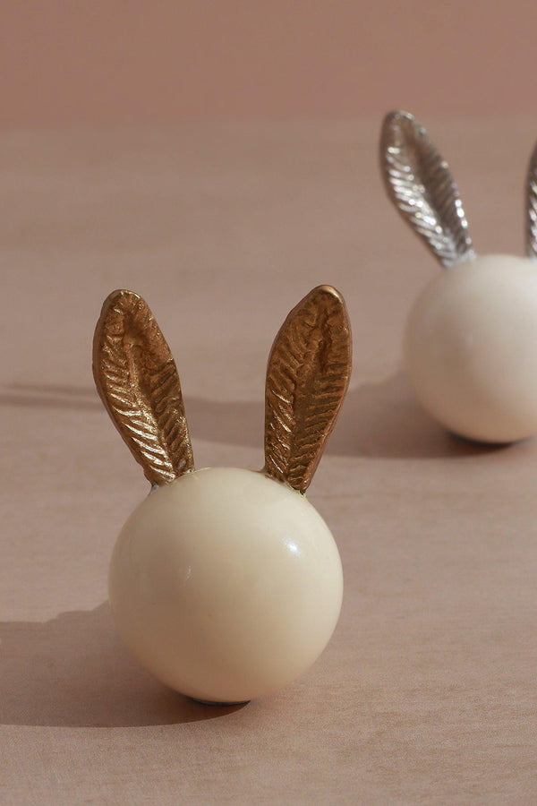 G Decor Handcrafted Brass & Porcelain Bunny Ear Door Knob Gold