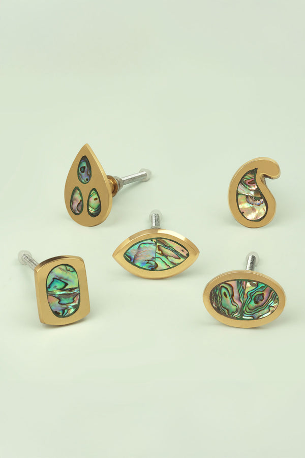 g decor Handcrafted Designer Mother of Pearl Collecion Irregular Brass Door Knob for Cabinet & Drawer Irregular