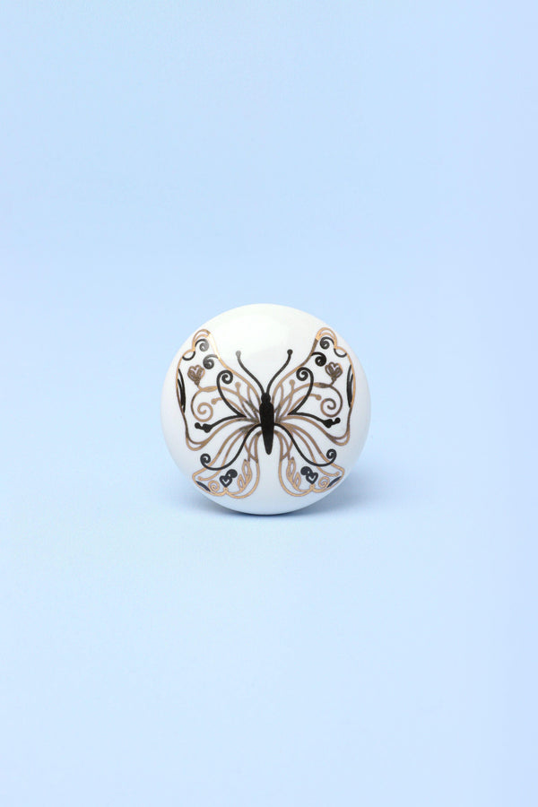 G Decor Handcrafted Golden Butterfly Graceful Ceramic Door Knob