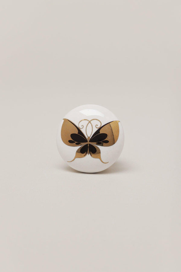 G Decor Handcrafted Golden Butterfly Radiant Ceramic Door Knob