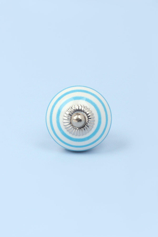 G Decor Handcrafted & Handpainted Striped Ceramic Door Knobs White Base Cupboard Pull Handles In Grey And Blue Blue