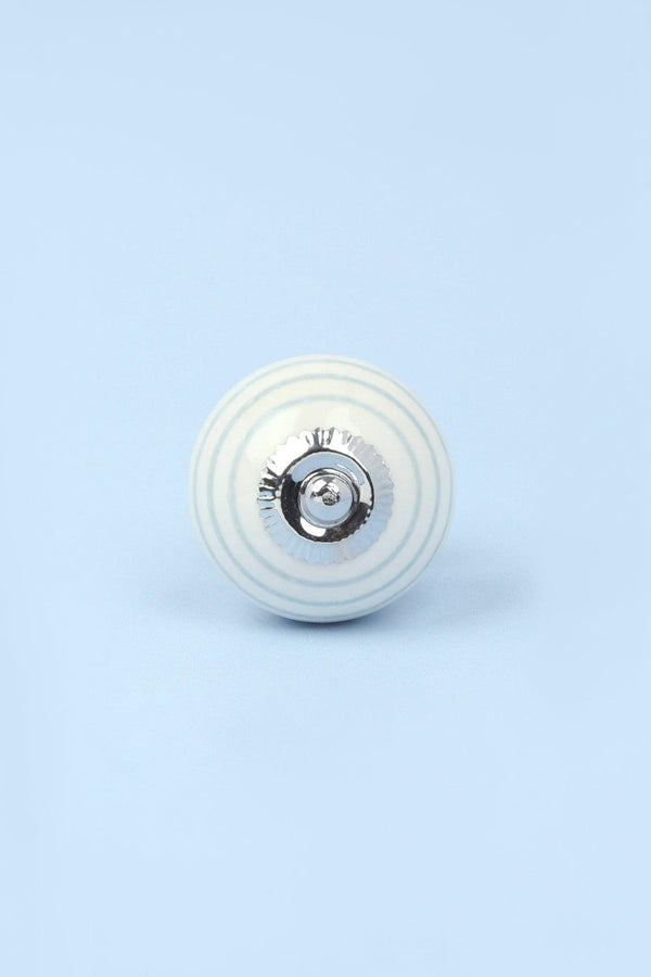 G Decor Handcrafted & Handpainted Striped Ceramic Door Knobs White Base Cupboard Pull Handles In Grey And Blue Blue