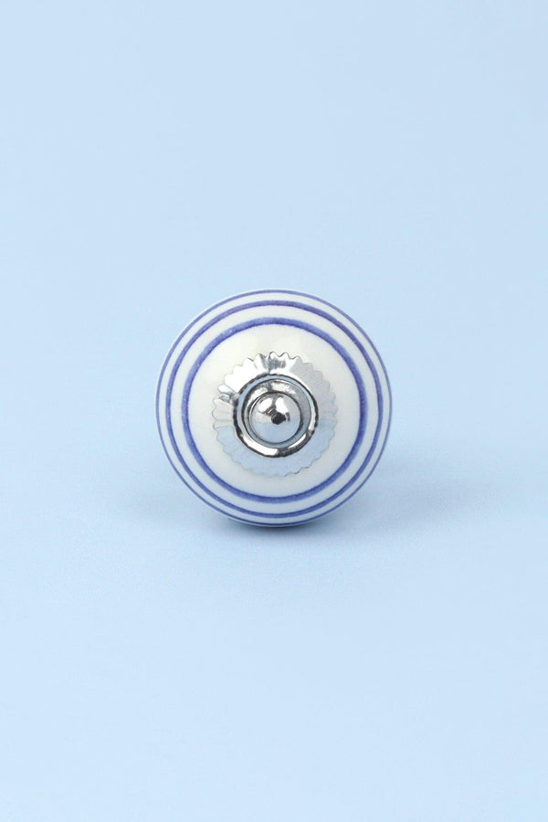 G Decor Handcrafted & Handpainted Striped Ceramic Door Knobs White Base Cupboard Pull Handles In Dark Green And Blue In Blue